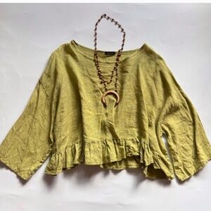 Made In Italy Lime Green Linen Oversized Top~